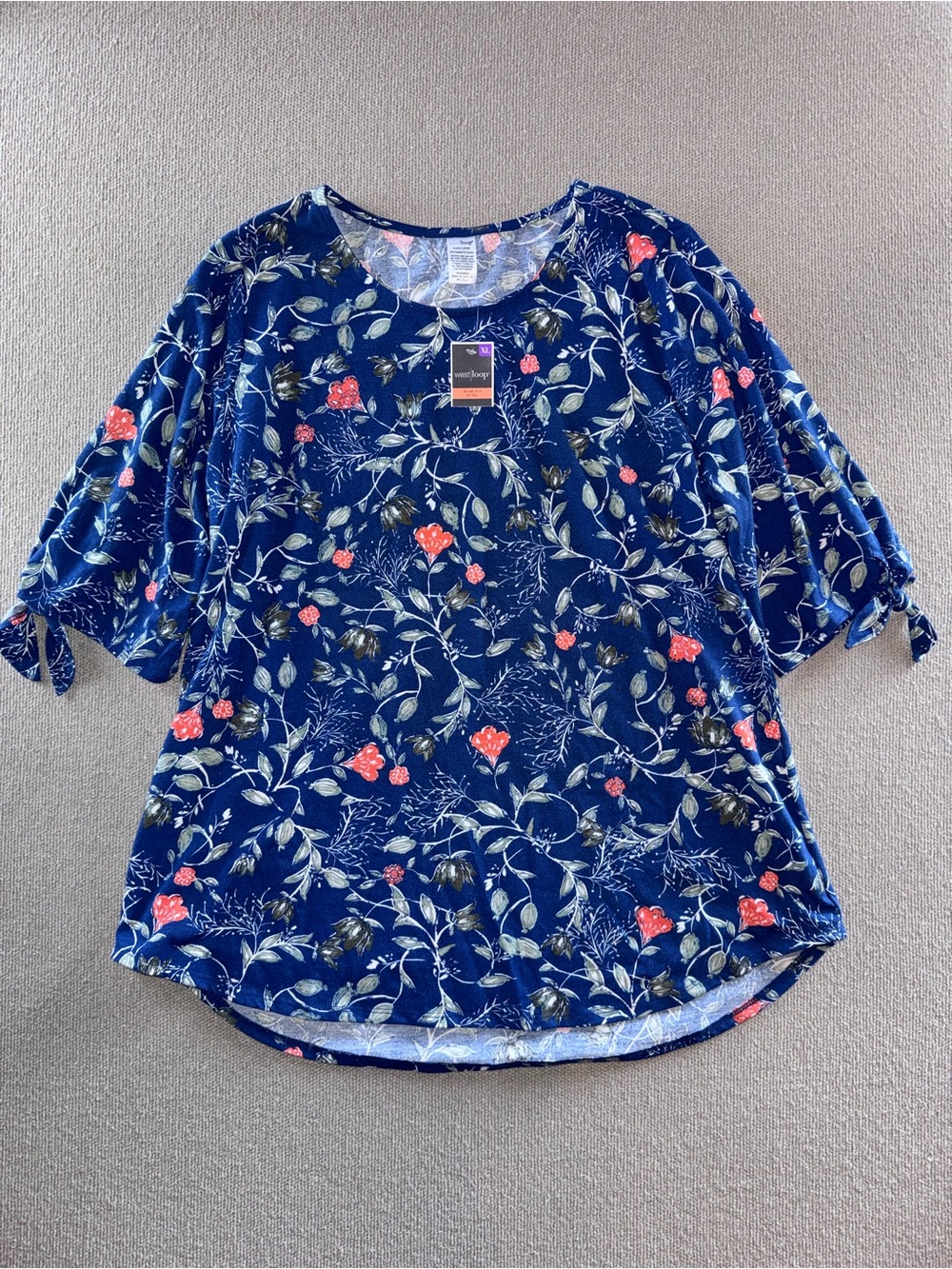 west loop size XL blue Floral short sleeve Tunic NWT